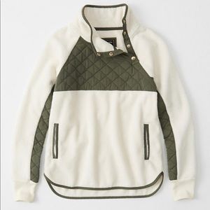 Abercrombie 1/4 snap pullover olive cream fleece